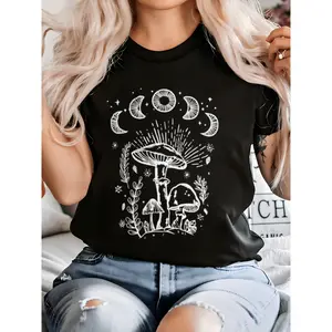 Vintage Boho Graphic T-Shirt for Women Summer Short Sleeve Crew Neck 100% Cotton Nature Cottagecore Tee