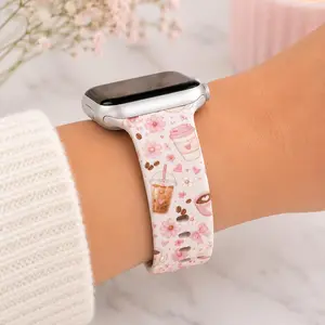 Pink Coffee Lover Watch Band | Cute Coquette Floral Watch Strap | Girly Coffee Band