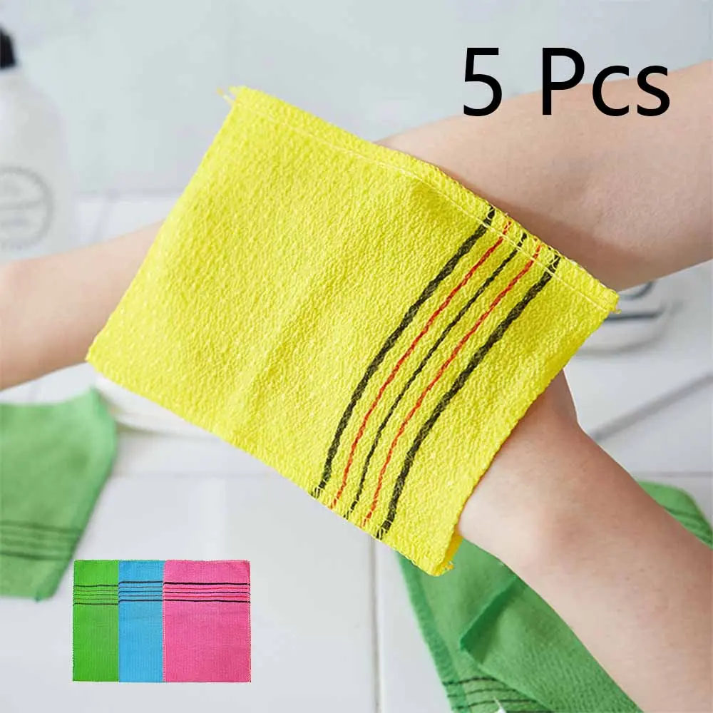 5 Pcs Exfoliating Mitt Glove Towel Body Skin Scrubber Exfoliating Scrubber for Remove Dead Skin Washcloth (Small,Yellow, Green, Blue, Pink) Colorful Washable Exfoliant Scrubber Glove Exfoliating Tool Body Care Tool