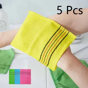5 Piece Exfoliating Glove Towels, Colorful Washable Bath Accessories, Reusable Whole Body Skin Scrubbers, Face Towel Set, Exfoliating Back Washcloth