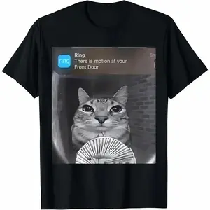 Cat at Front Door Ring Doorbell Meme T-Shirt | Funny Pet Lover Shirt