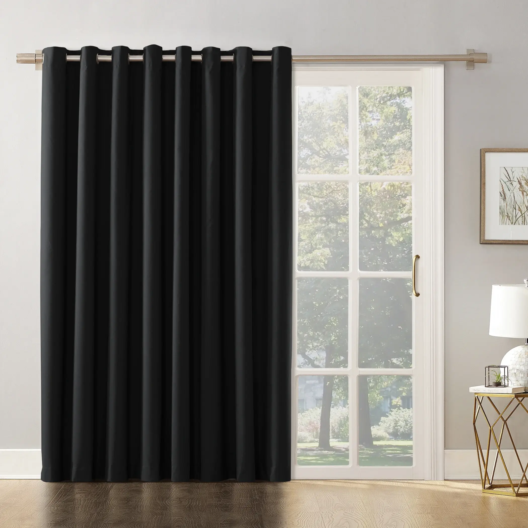 Mainstays Thermal Lined Room Darkening Sliding Glass Door Grommet Curtain Panel, 100" X 84", Black