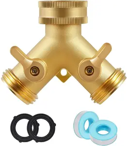 Y Brass Garden Hose Splitters - Heavy-Duty 2 or 4-Way Connector with Adjustable Flow Control