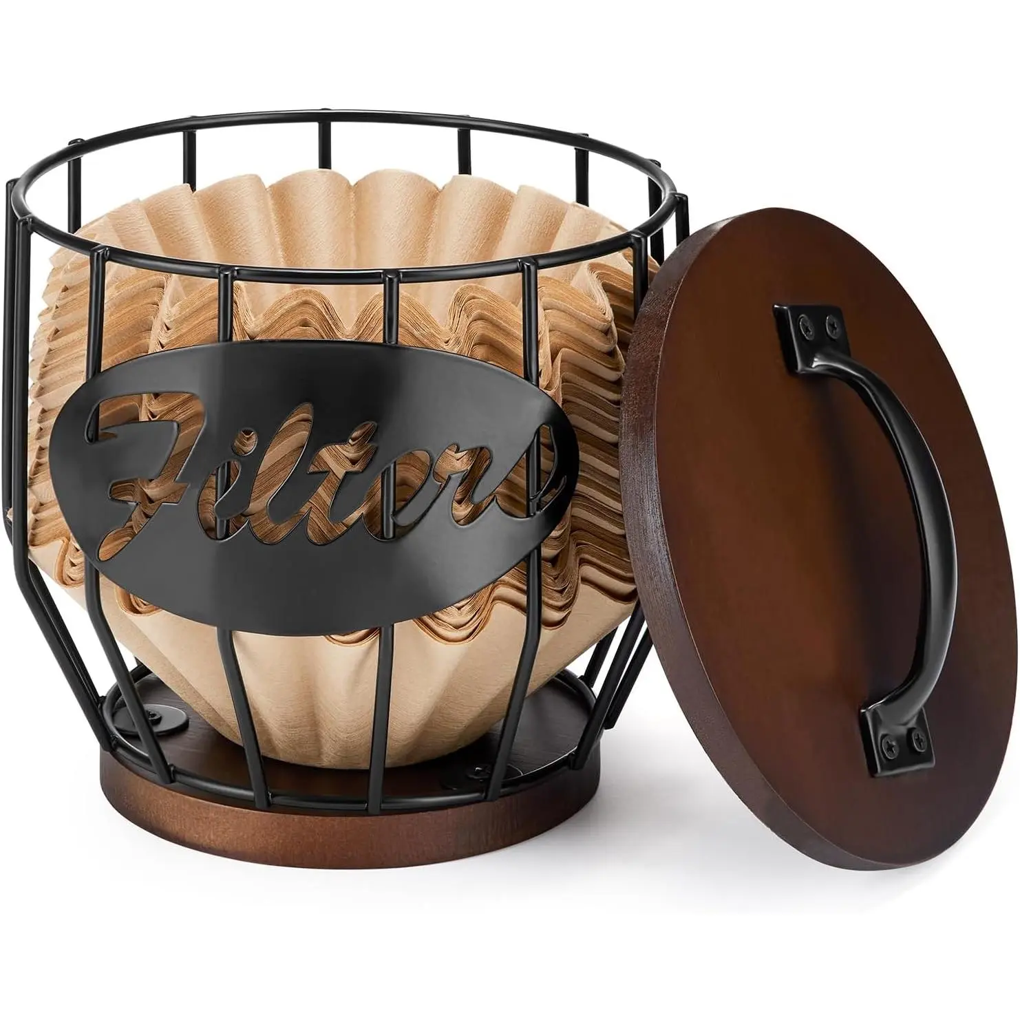 Coffee Filter Holder with  Lid, and Metal Coffee Filter Storage Container Basket for Coffee Filters 2-4 Cup,Round Coffee Filter Holder Case for Counter,Coffee Bar Accessories decor