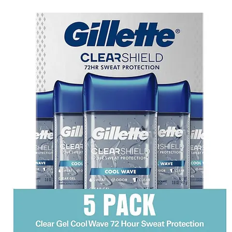 Gillette Cool Wave Clear Gel Men's Antiperspirant and Deodorant, 3.8 oz., 5 pk. Body Care Pack Set Skincare