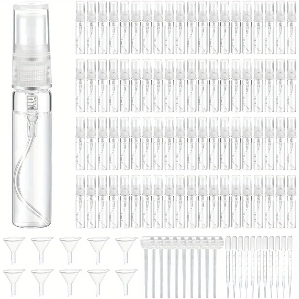 320 Pcs Mini Spray Bottles with 10 Perfume Dispensers, 10 Droppers, and 10 Funnels, Clear Refillable Glass Perfume Atomizer for Travel, Fragrance, Scent Samples, and Pocket Dispensers (5ml) Makeup Cosmetic
