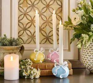 Set of 3 Egg with Bow Taper Holders by Valerie