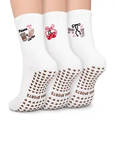 3 Pairs Women's Embroidered Pilates Socks, Cute Non-Slip Ankle Socks, Ideal for Yoga and Pilates, Comfortable Daily Sports Wear
