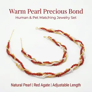 Warm PearI Precious Bond Owner and Pet Pearl Agate Necklace Set for Daily Wear