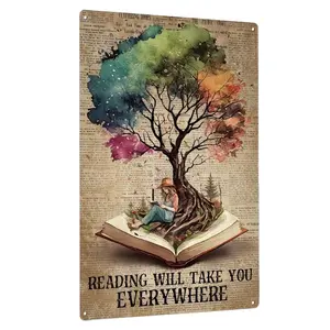 Single Piece of Metal Sign for Reading, Featuring a Vintage Design. This Retro Plaque Serves As an Painting Poster, Perfect for Decorating Walls in Your for home Library, Reading Room, Or Study, Measuring 7.8 by 11.8 Inches