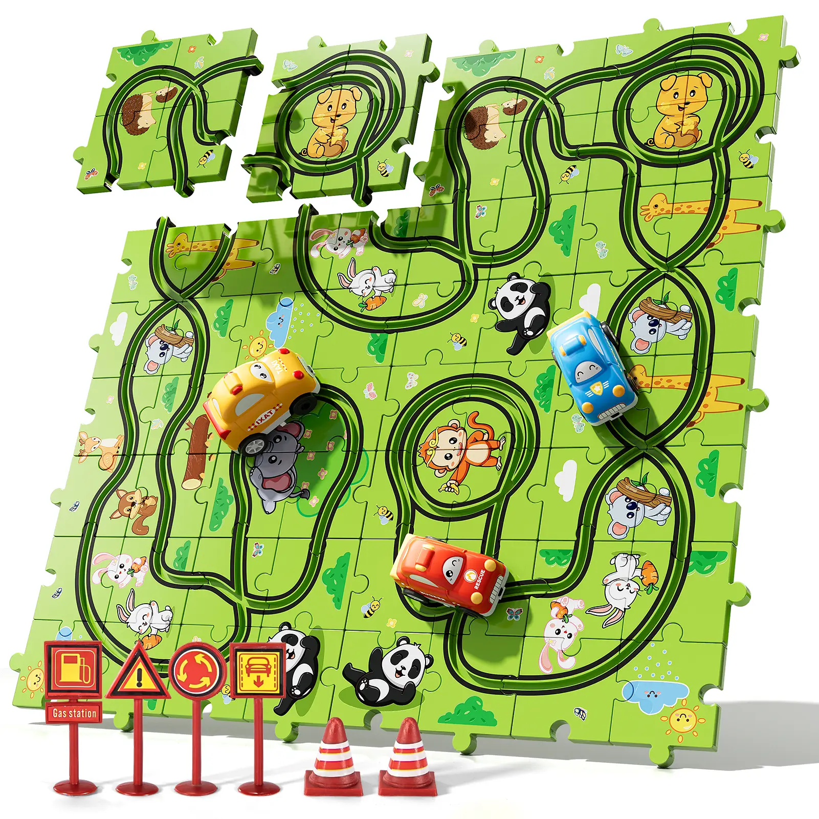 64/48/32 PCS Jigsaw Puzzles with Mini Cars&Traffic Signs,Brain Training&Improving Thinking Ability, Family Games, Holiday/Birthday gifts Activities Vehicles