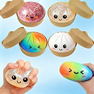 Shimmery Glitter Dumpling Squishy Stess Reliever -  Slow Rebound Sensory Accessory with Steamer Box, Daily Compantion for Work Study Family Gatherings, Cute Gift for All Ages