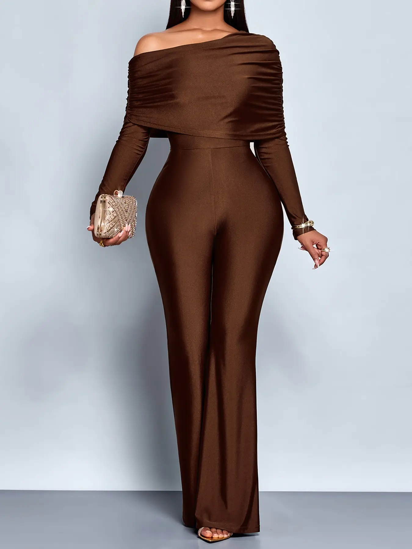 Elegant Women's Solid Color One-Piece Jumpsuit, Long Sleeve High Waist Slim Fit, Casual Chic Fashion for All Seasons, Perfect for Outdoor Sports and Commuting, Stylish High Waisted Jumpsuits, Lady Womenswear