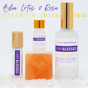 I Am Blessed Trio - Blue Lotus & Rose Essential Oil Elixir - Roller Bottle, Drops, Spray - Aromatherapy Healthcare Solution
