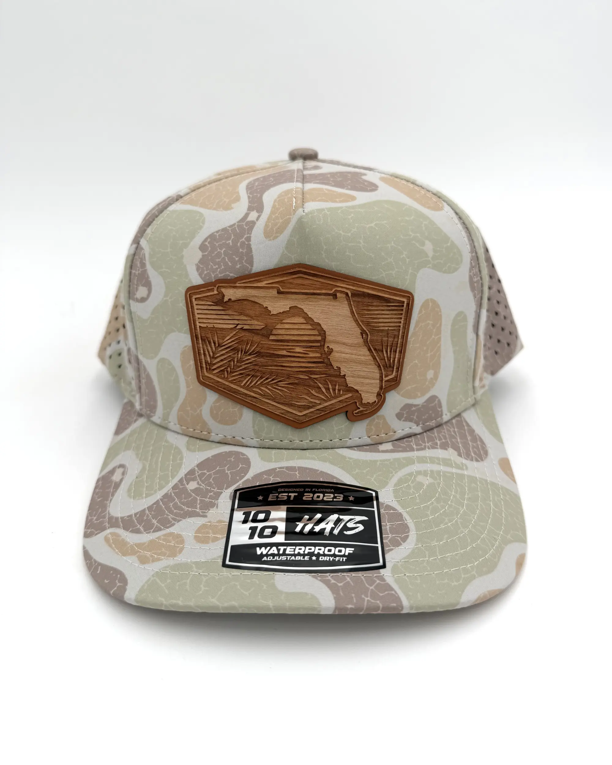 Sunshine State Camo - Custom Engraved Wood & Leatherette Patch Hat