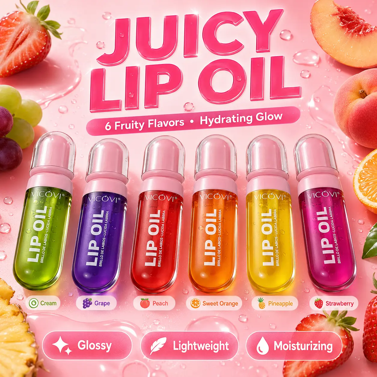 Vegan Lip Oil, Hydrating Plumping Lip Gloss with High-Shine Non-Sticky Formula, Moisturizing Natural Lip Care for Soft, Fuller-Looking Lips