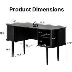 55" Modern Writing Desk with Storage, Wood Home Office Desk with Sliding Doors, Computer Desk for Home Office, Dorm, Living Room, Home Study Table, Black