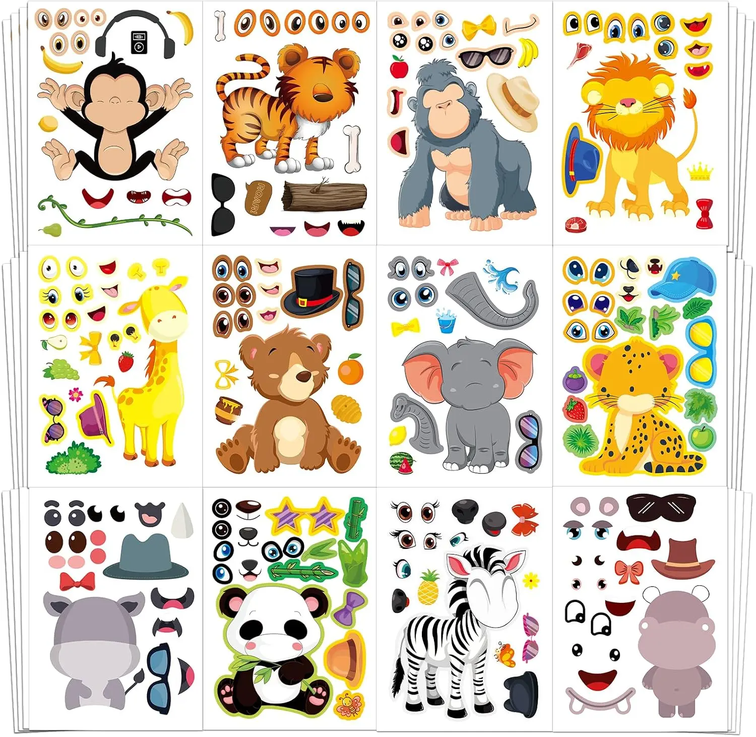 48 Safari Animal Sticker Sheets - Kids' DIY Craft Activities, Jungle Zoo Party Favors Supplies for Ages 3+