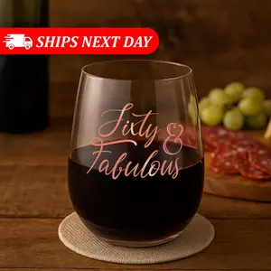 Sixty and Fabulous 60th Birthday Wine Glass - 17oz Stemless Glass in Elegant Rose Gold - Cheers to 60 Years Gift for Her