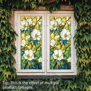 Flower Pattern Static Cling Window Sticker, 1 Count Double Sided Printed Window Decal, Decorative Sticker for Home Living Room Bedroom Bathroom, Glass Sticker