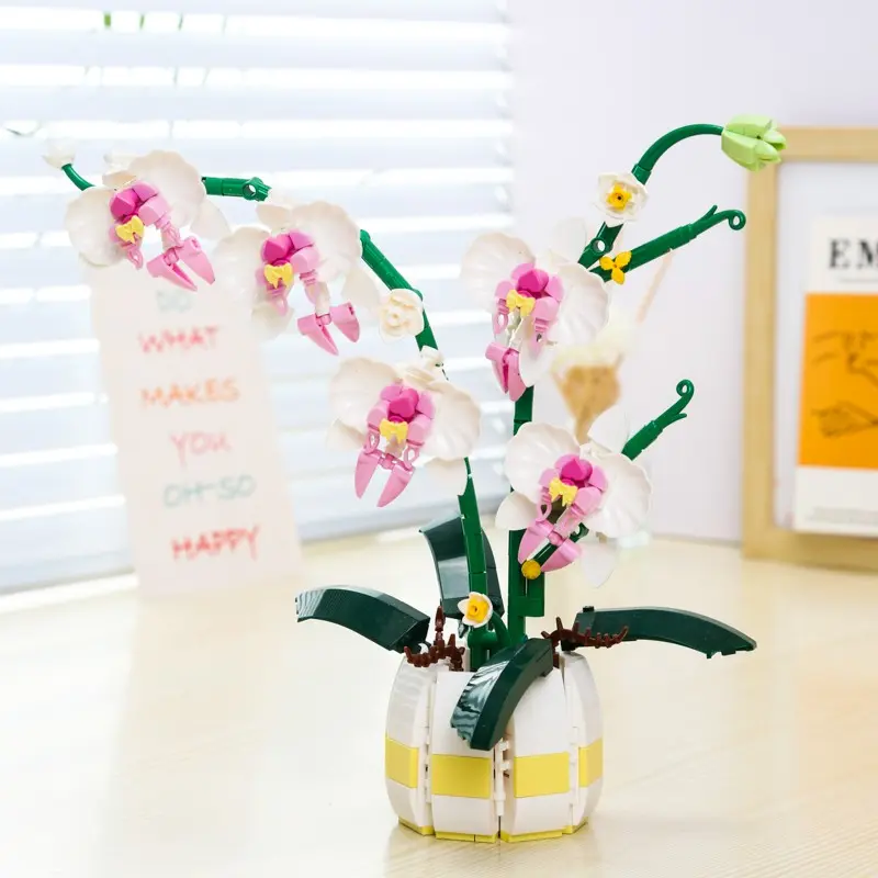 Orchid Building Block Set, Realistic Butterfly Orchid Model Kit, Creative DIY Bouquet, Home Decor Gift for Mom Wife Floral Enthusiasts, Building Blocks Set, Assembly Blocks Set