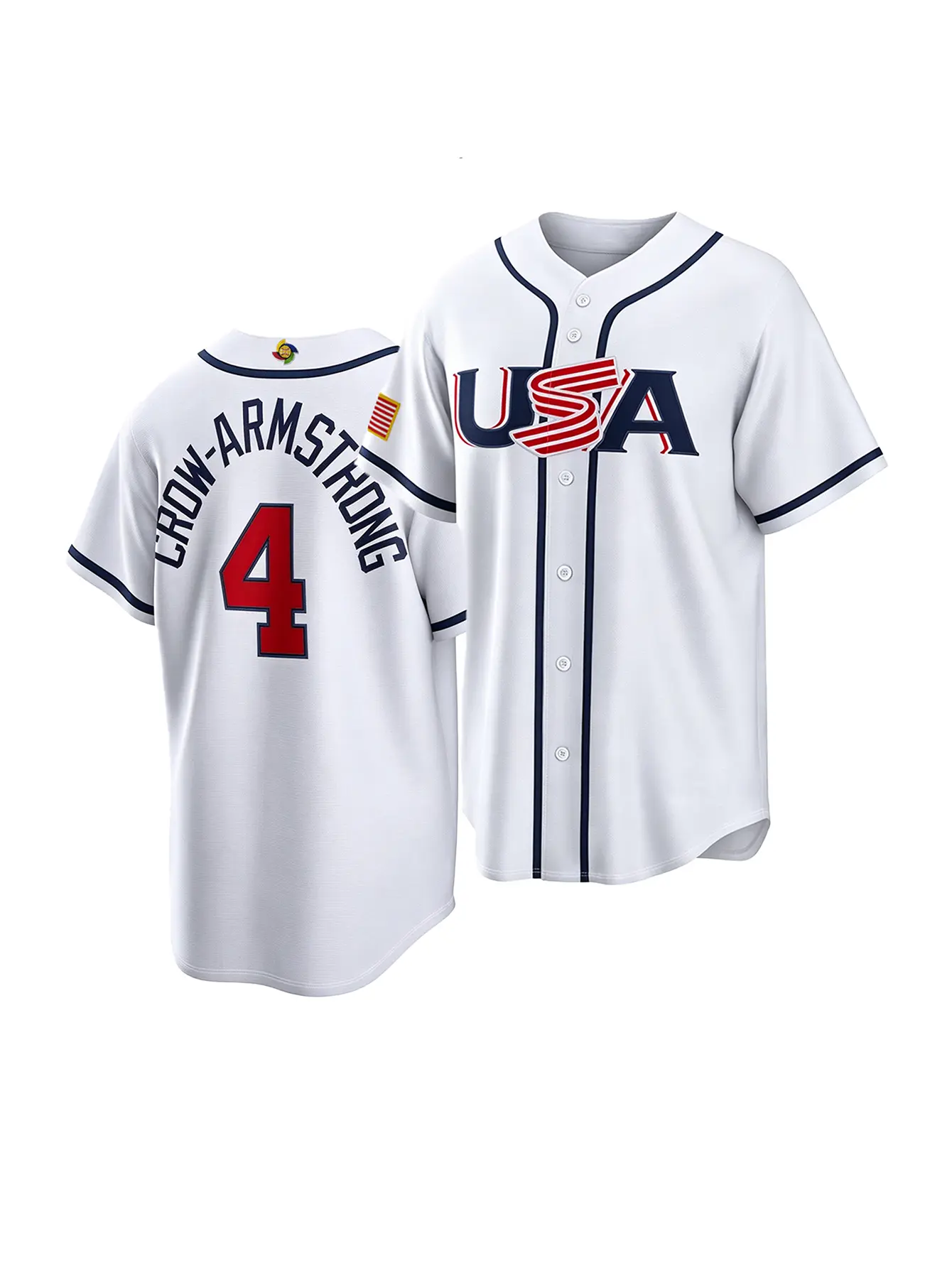 Men's #4 Crow-Armstrong Baseball Jersey, 2026 World Baseball Classic Home White Embroidered Letter Baseball Uniform, Game Day Fan Gift