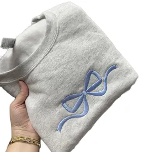embroidered blue bow light gray sweatshirt Comfort Womenswear Chic Comfortable Day Everyday