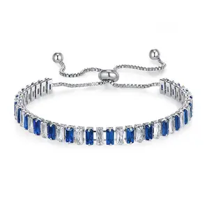 2PCS-2.5 * 5Mm color sugar cube bracelet, pullable platinum-plated intercolor tennis chain