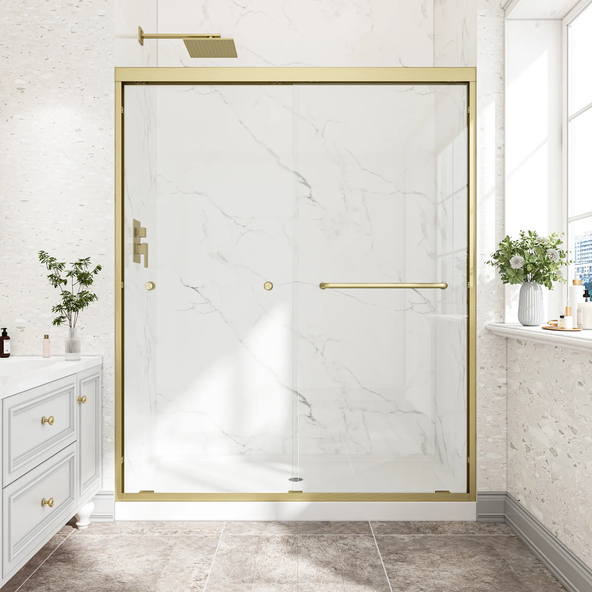 55"-60" W x 72" H Double Bypass Sliding Shower Door – Matte Black, Aluminium Alloy Frame, 1/4" (6mm) Tempered Glass with Nano Explosion-Proof Film, Reversible Left/Right Installation, Smooth Gliding, Rust-Resistant, Easy DIY Setup