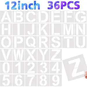 36 Pcs Reusable Letter & Number Stencils, for Painting on Wood, Wall, Fabric, Rock, Chalkboard, Glass (12 Inches)