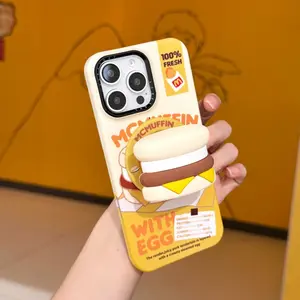 Women Men Funny 3D Food Phone Case MagSafe Compatible Yellow Graphic Protective Shell Cute 3D Burger MagSafe iPhone Case