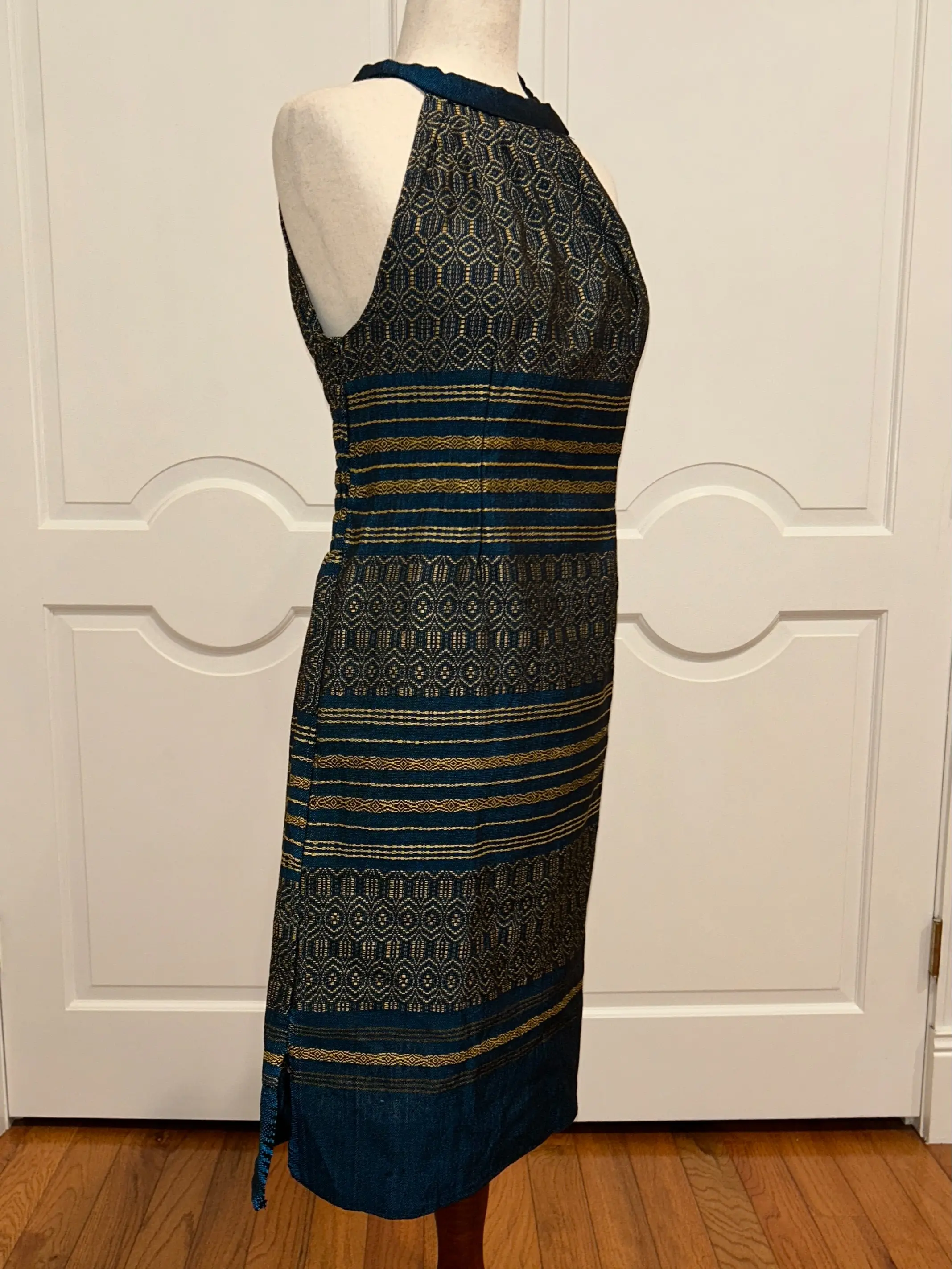Handloom Mexican Embroidered Dress - Navy Blue & Gold Patterned Sleeveless  Halter Neck Fashion Wear - TikTok Shop
