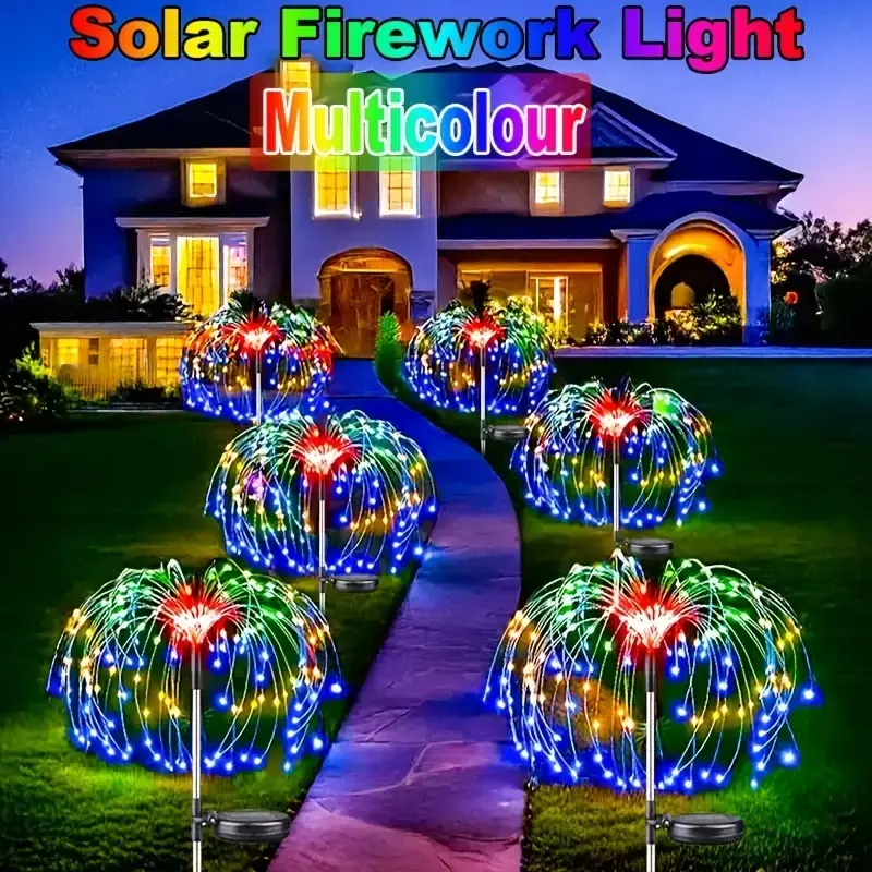 smart solar Firework LED Lawn Lights - Multicolour Outdoor Fairy String Lights for Home, Garden, Wedding & Holiday Decor, smart solar-Powered Copper Wire Lights with Vibrant Red, Green, Blue & Yellow LEDs, Garden Glow Light