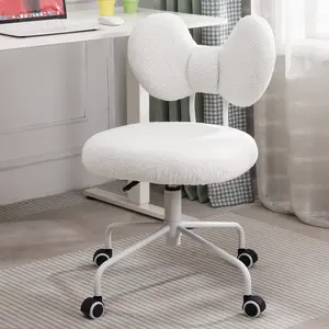 Shiepu Armless Cute Desk Chair,Comfy Small Office Chair with Wheels,Vanity Chair with Lumbar Support,Teddy Adjustable Rolling Swivel Computer Task Chair for Home Office,Bedroom Study