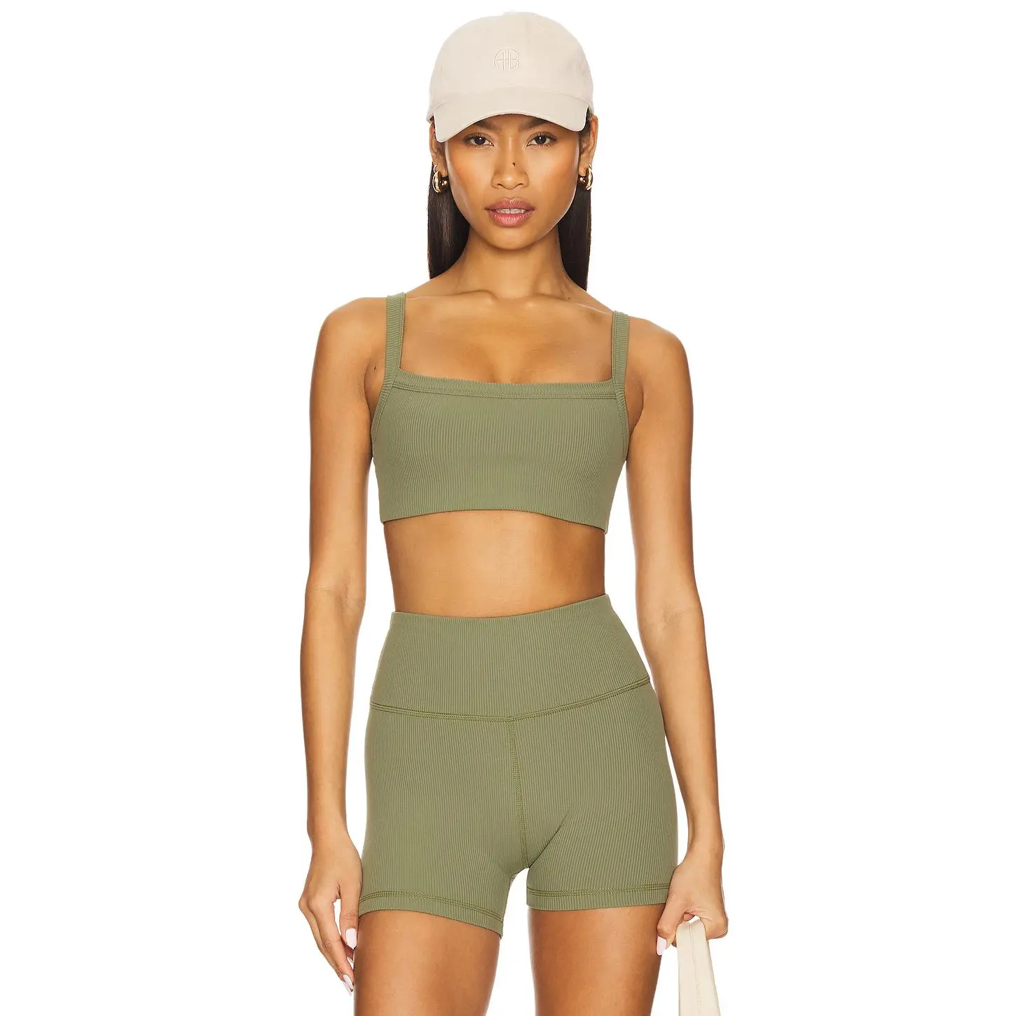 WellBeing + BeingWell Addison Micro Rib Sports Bra in Clover Green