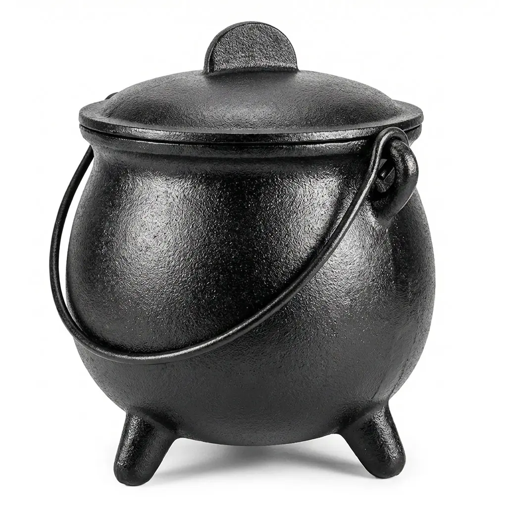 8" Cast Iron Cauldron with Lid — Altar Ritual Vessel for Witchcraft