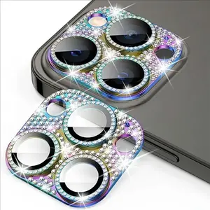 Rhinestone Decorated Mobile Phone Camera Lens Glass Protector Film, Phone Lens Screen Protector, Phone Accessories for iPhone 11 12 13 14 15 16 17 Pro Max Smartphone
