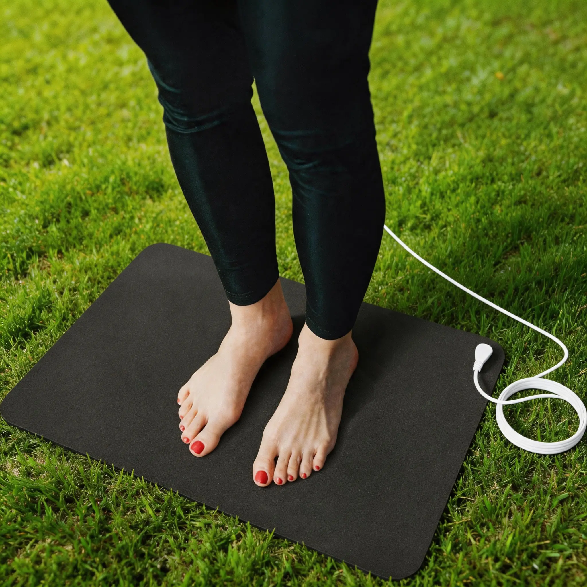 Grounding Mat Earthing Mat for Feet Desk & Floor, Stress Relief Muscle Relaxation for Sleep, 24"x16" Conductive Carbon Pad with 15 Ft Cord, Non-Slip Rubber Backing for Home Office Indoor Use