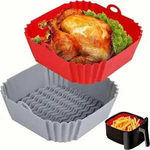 Silicone Air Fryer Pot Tray Food Safe Reusable Square BBQ Barbecue Pad Plate Airfryer Oven Baking Mold Basket Pan for Kitchen