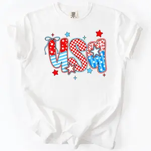 USA, Patriotic Patterns, Bow, Fourth of July, America, Comfort Colors T-Shirt, Women's Comfort Colors Tee