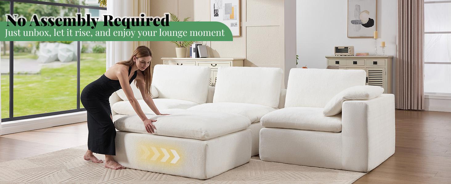 【Ships in multiple Boxes】AMERLIFE 130 inch Cloud Couch Sectional, No-Assembly Modular Sectional Sofa with 83.5 inch Deep Chaise, Oversize Cloud Couch for Living Room