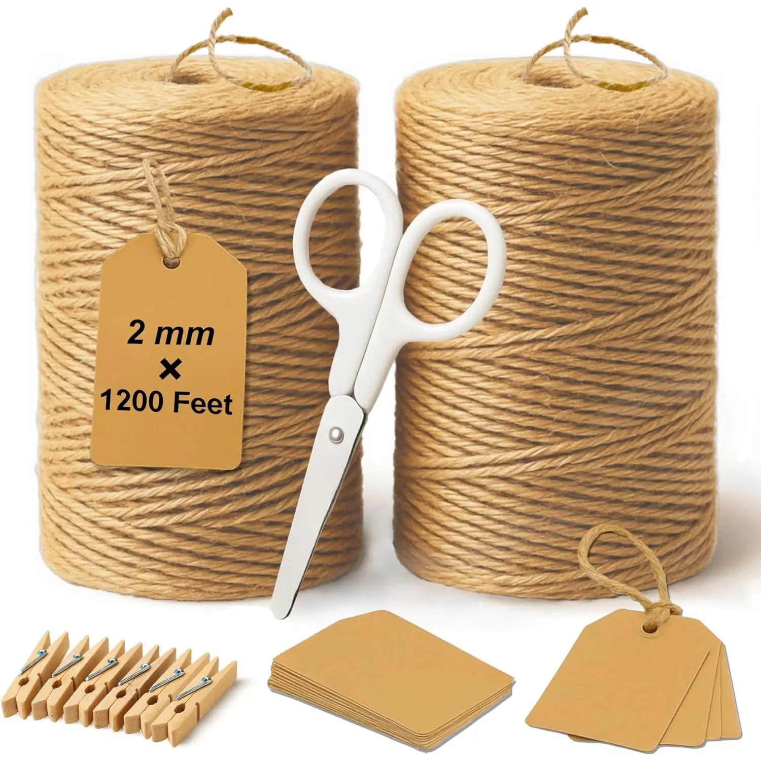 5 Pack  Twine String Suit: Jute Twine for Crafts Gardening  Wrapping  Decor Knitting - 2mm 1200  Jute Rope Twisted from 3 Ply - Suitable for Handicraft and Gardening Enthusiasts