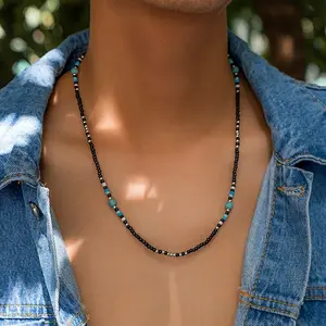 2026's Hottest New Release: Seed Bead Clavicle Chain—Featuring a Turquoise-Spliced Design. A Streetwear-Inspired Accessory for Men, This Handcrafted Beaded Necklace Is Perfect for Everyday Wear.