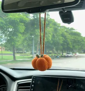 Crochet Pumpkin Fall Car Rear View Mirror Accessory, Amigurumi Pumpkin Car Charm, Halloween Fall Car Accessories, Crochet Pumpkin Car Hanger