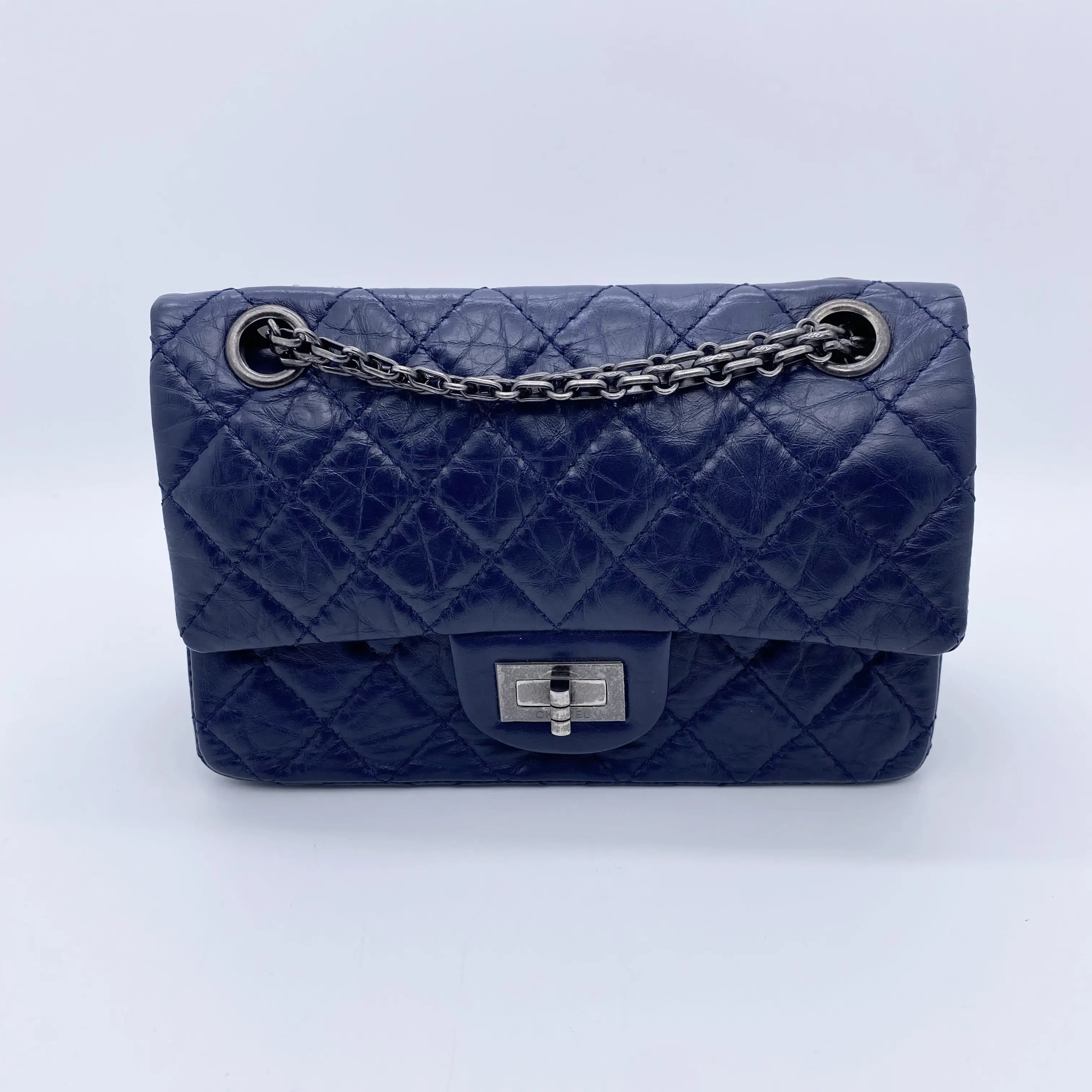 Pre-owned CHANEL 2.55 Mini, Midnight Blue with Silver Hardware
