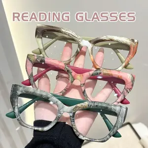 3PCS men's and women's fashionable retro square cat eye print trendy style personalized high-definition reading reading reading reading reading reading reading reading reading glasses - elegant and artistic simple PC material,+1.0 to+4.0 degrees, lightwei