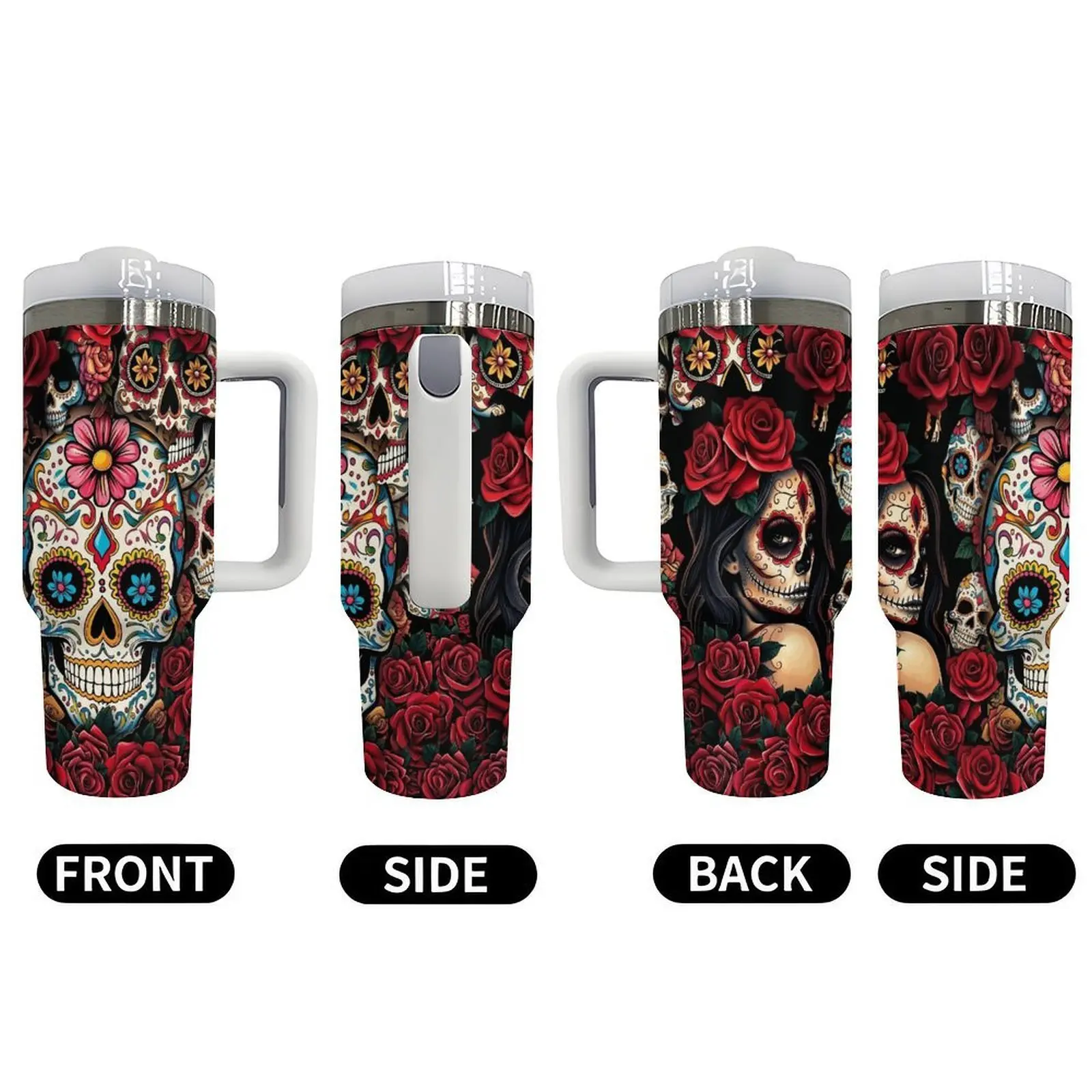 Gifts for Skull Lover 40oz Tumbler with Skull And Rose Funny Print Insulated Stainless Steel Durable Travel Drinkware for Dad Birthday Holiday Family Friends
