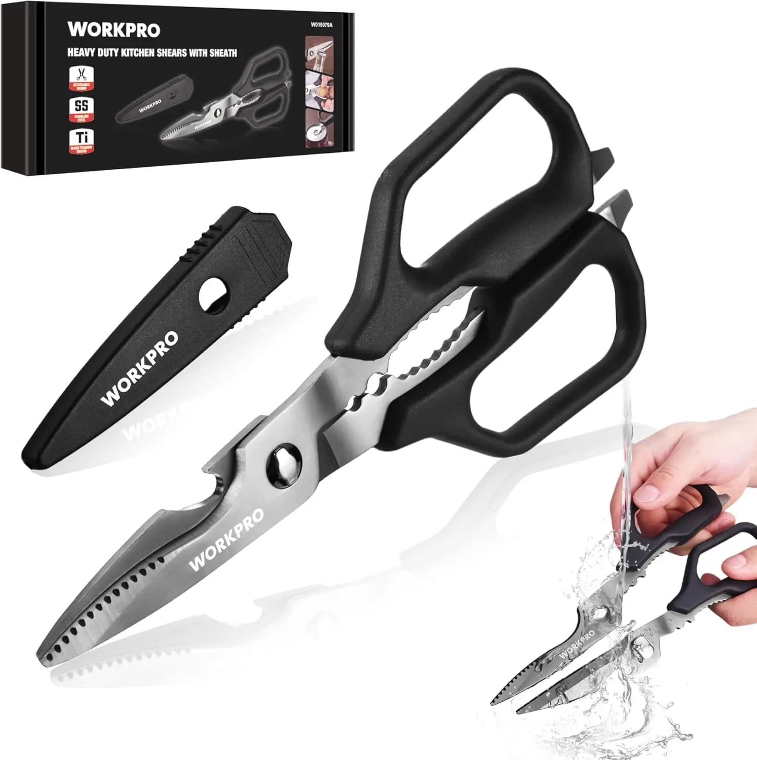 Scissors, All Purpose Shears with Detachable Stainless Blades, Coated for Easy, Duty for Meat, Fish, Nuts, Vegetables, Protective Cover Included