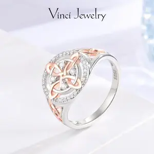 925 Sterling Silver Rose Gold Plated Witches Knot Ring, Anillo Nudo de Bruja Plata 925 Original Celtic Knot Jewelry, Cubic Zirconia Decorated S925 Witch's Knot Ring, Witchtok Witch Jewerly Pagan Jewelry for Devotion for Protection