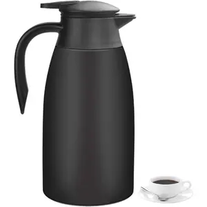 Thermal Coffee Carafe 70 oz / 2L Insulated Stainless Steel, Coffee Carafes Double Walled Vacuum Pot Flask - Hot Beverage Dispenser/Water,  - Keep 12/24 Hours Hot/Cold (Black)